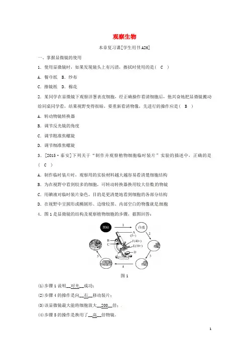 七年级科学上册 第2章 观察生物本章复习课同步测试 (