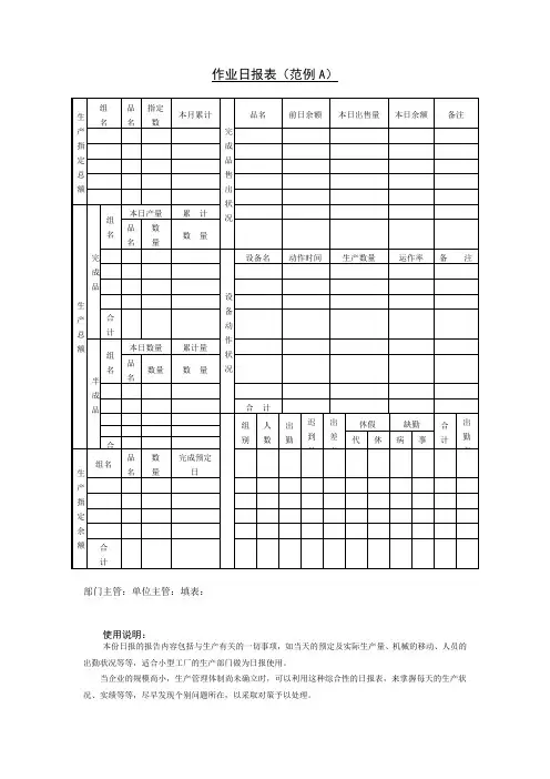 工作日表作业日报表