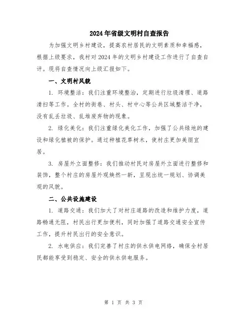 2024年省级文明村自查报告