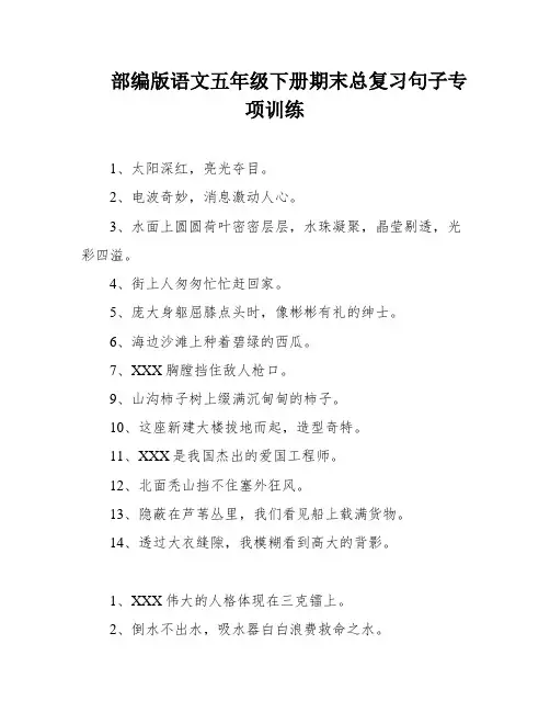 部编版语文五年级下册期末总复习句子专项训练