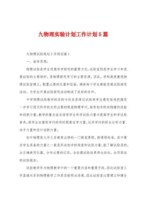 九物理实验计划工作计划5篇