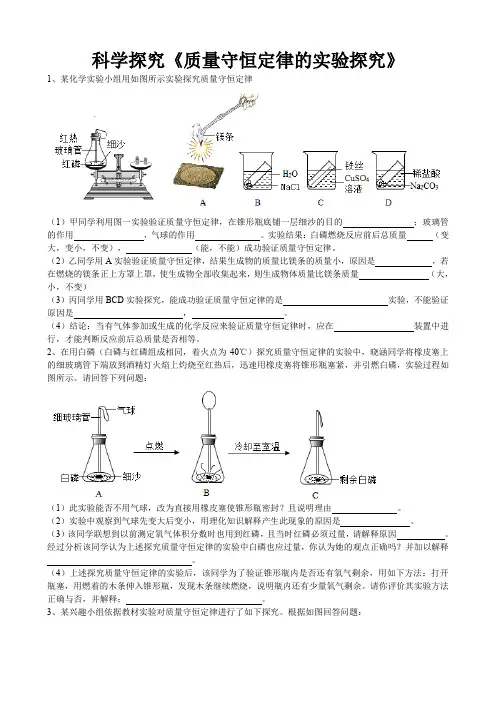 2020年中考人教版化学科学探究《质量守恒定律的实验探究》专题练习
