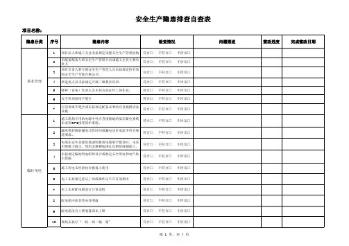 安全生产隐患排查自查表(水利工程)
