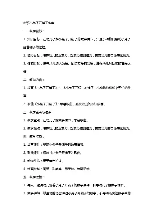 中班小兔子开铺子教案