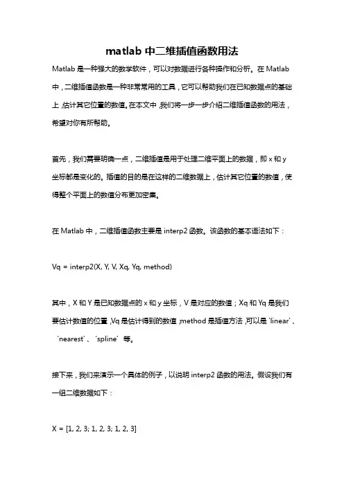 matlab中二维插值函数用法
