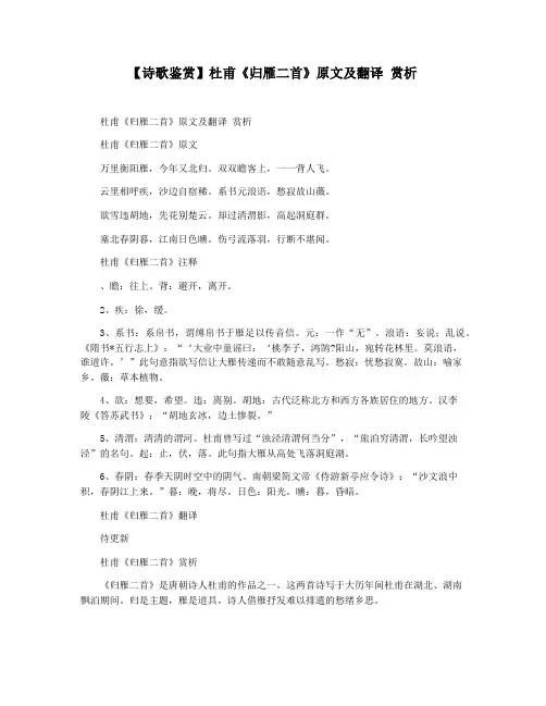【诗歌鉴赏】杜甫《归雁二首》原文及翻译 赏析