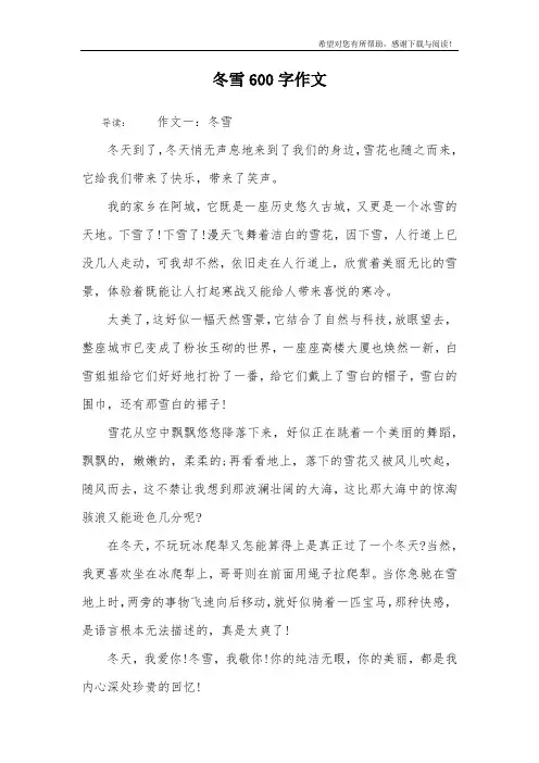 冬雪600字作文