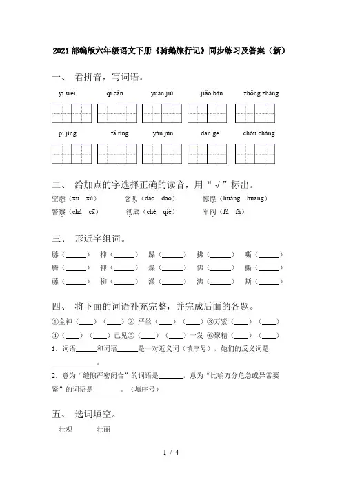 2021部编版六年级语文下册《骑鹅旅行记》同步练习及答案(新)