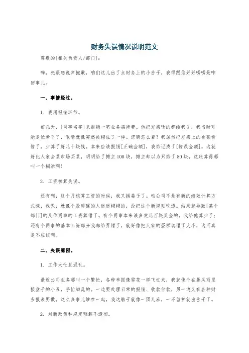 财务失误情况说明范文