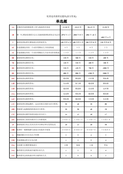 轮滑体育课理论考试题库(部分答案)