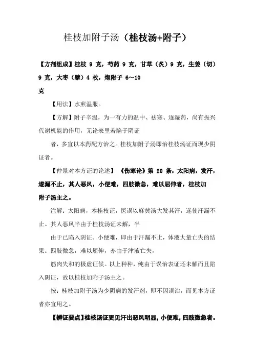 《伤寒论》名方桂枝加附子汤