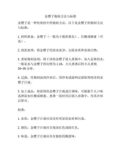 金樱子炮制方法与标准