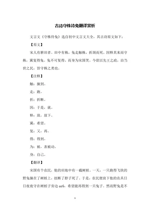古诗守株待兔翻译赏析