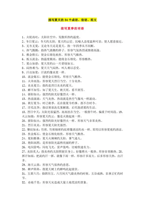 部编版语文六年级下册《小升初描写夏天的54个成语、俗语》素材