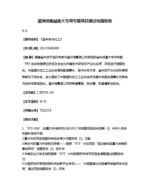 湄洲湾氯碱重大专项专题项目通过结题验收