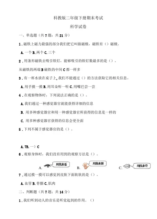 【科教版】二年级下册科学《期末考试题》含答案