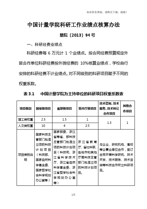 计量学院科研工作业绩点核算办法