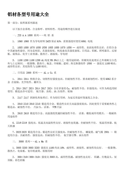 铝型材各型号及用途大全