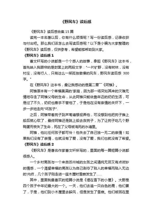 《野风车》读后感