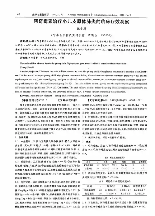 阿奇霉素治疗小儿支原体肺炎的临床疗效观察