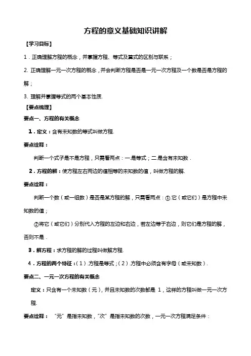 方程的意义基础知识讲解