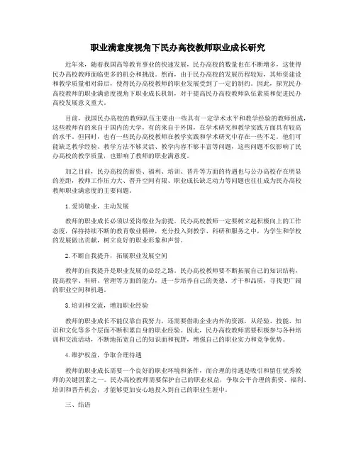 职业满意度视角下民办高校教师职业成长研究
