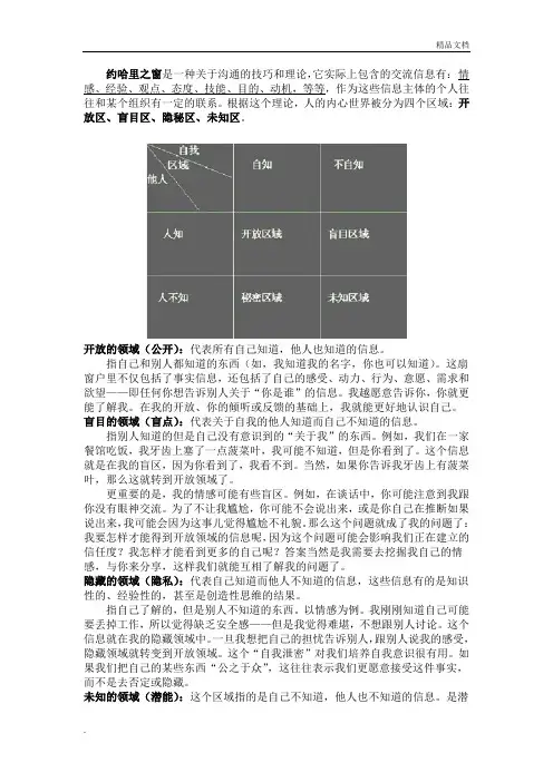 “约哈里窗”认识和评价自我的方法