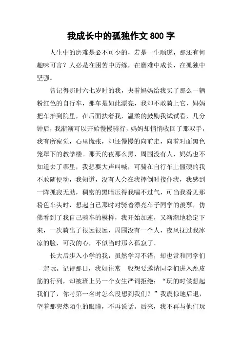 我成长中的孤独作文800字