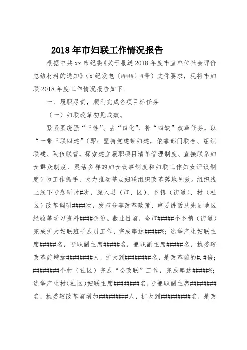 2018年市妇联工作情况报告