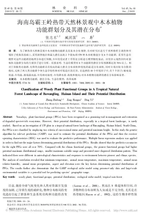 海南岛霸王岭热带天然林景观中木本植物功能群划分及其潜在分布