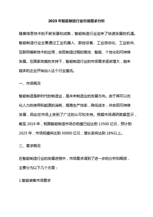 2023年智能制造行业市场需求分析