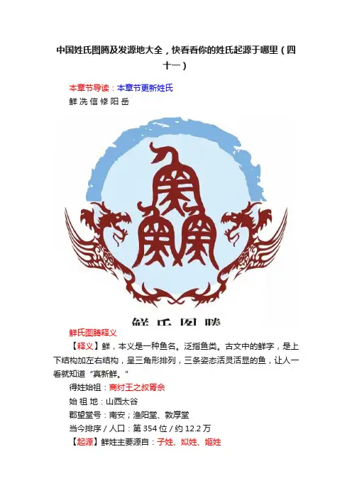 中国姓氏图腾及发源地大全，快看看你的姓氏起源于哪里（四十一）