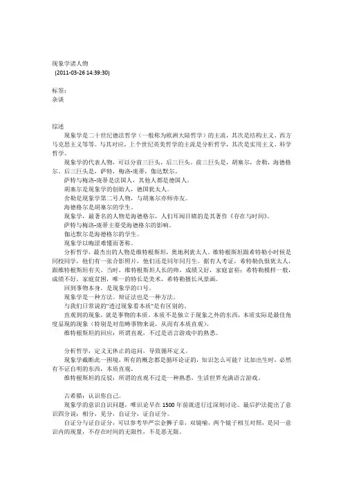 现象学诸人物(杂谈)