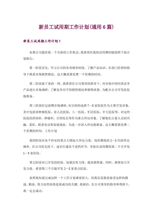 新员工试用期工作计划(通用6篇)