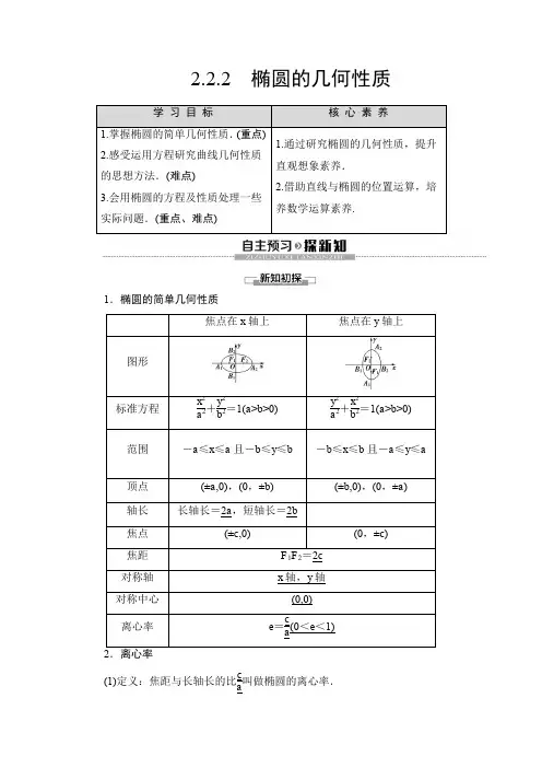 苏教版高中数学选修2-1 第2章 2.2 2.2.2 椭圆的几何性质学案