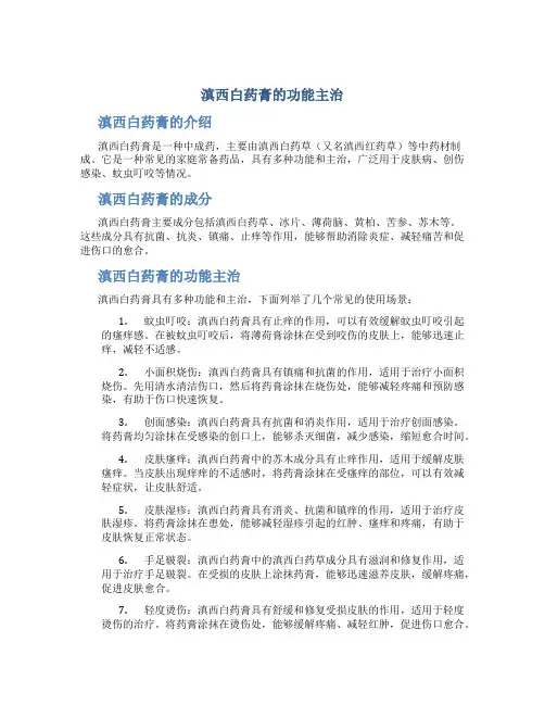 滇西白药膏的功能主治
