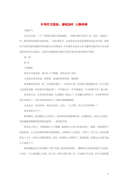 中考语文作文技法添枝加叶人物传神素材