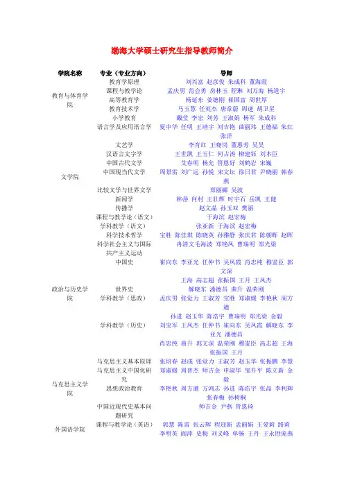 渤海大学硕士研究生指导教师简介