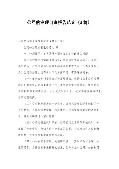 公司的治理自查报告范文(3篇)