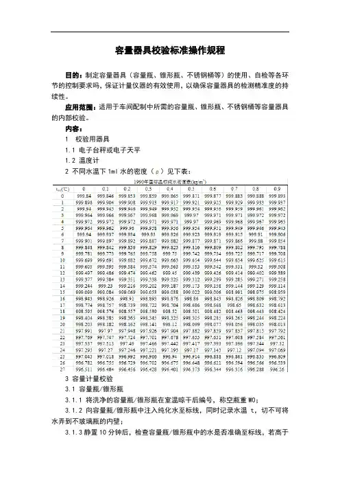 容量器具校验标准操作规程