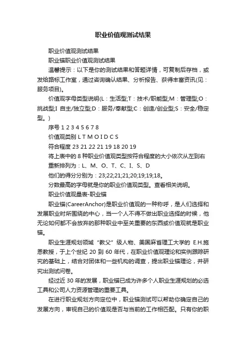 职业价值观测试结果