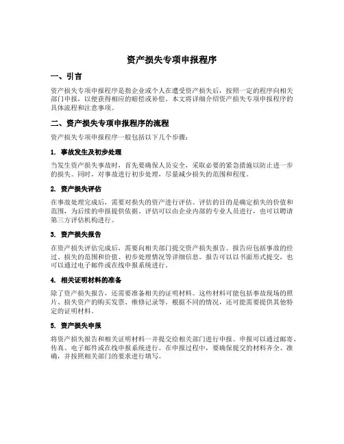 资产损失专项申报程序