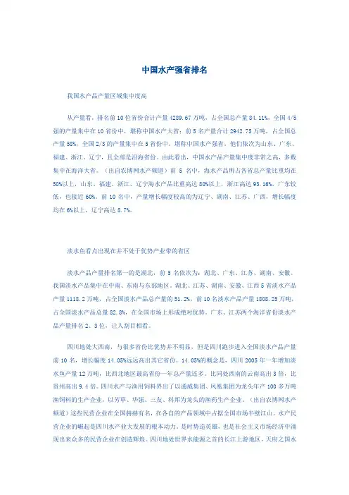 中国水产强省排名