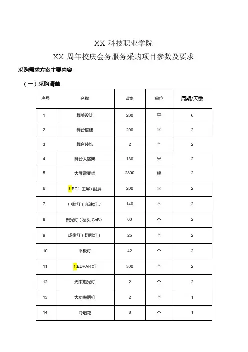 XX科技职业学院XX周年校庆会务服务采购项目参数及要求(2024年)