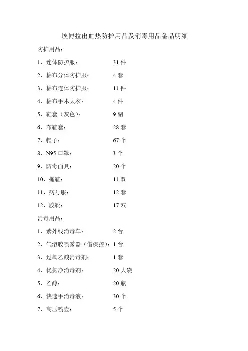 防护用品及消毒用品明细