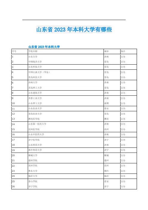 山东省2023年本科大学有哪些
