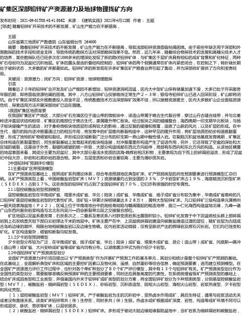 矿集区深部铅锌矿产资源潜力及地球物理找矿方向