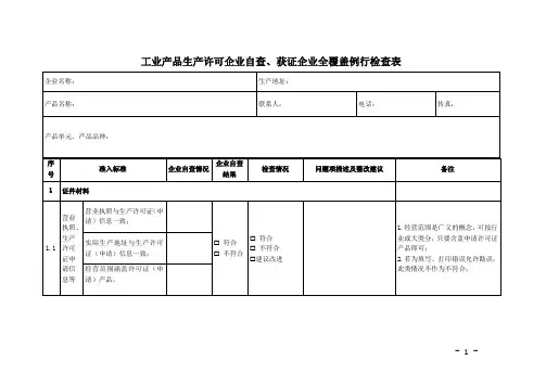 工业产品生产许可企业自查、获证企业全覆盖例行检查表