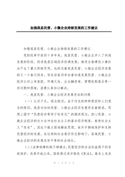 加强我县民营、小微企业持续发展的工作建议