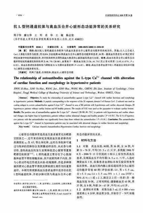 抗L型钙通道抗体与高血压合并心脏形态功能异常的关系研究